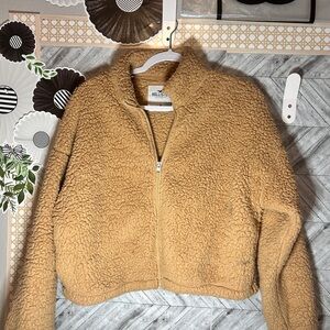 Hollister Tan Teddy Jacket Plush Zip-Front